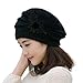 AutumnFall Fashion Womens Flower Knit Crochet Beanie Hat Winter Warm Cap Beret (Black)