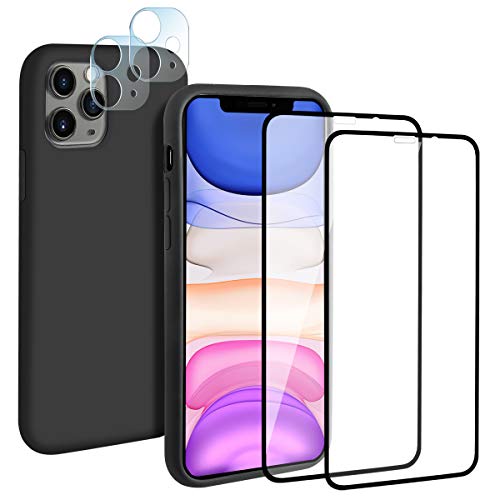 XINXIUTU Funda para iPhone 11 Pro MAX 6.5 Inch con Protector de Pantalla de Vidrio Templado 2PCAK y películas para Lentes de cámara para iPhone 11 Pro MAX - Black Cover