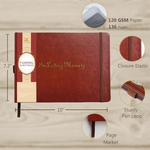 Image of Tiankool Funeral Guest Book for Memorial Service - in Loving Memory Guest Book for Funeral Sign in - Celebration of Life Guest Book for Funeral Guest Registry-134 Pages,10 inch x 7 inch,Hardcover,Brown