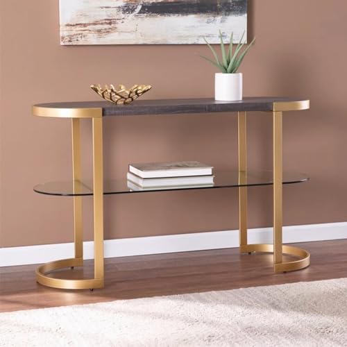 Mesa Consola, Mesa de Entrada Extra Larga con 2 Estantes de Almacenamiento Estante de Almacenamiento de Madera Marrón o Vidrio, Mesa Consola de Metal y Madera (Dorado 120x30x80cm)