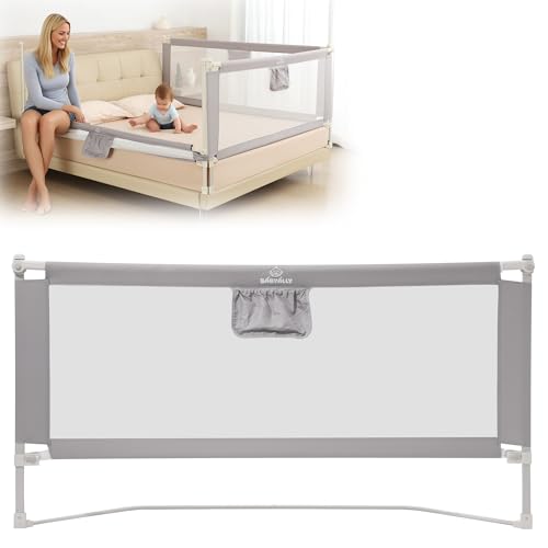 BabyAlly Barrière de lit Enfant Pliable, 140cm Barrière de sécurité lit pour Bébés et Enfants avec élévation Verticale Et Double Verrouillage