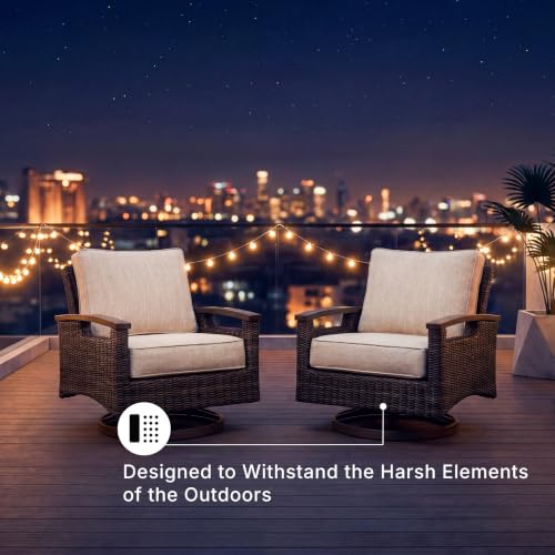 Signature Design by Ashley Paradise Trail Outdoor Swivel Upholstered Lounge Chair with All Weather Cushion, Set of 2, Cleanable Performance Fabric, Beige - Image 6
