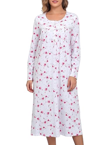 Image of IZZY + TOBY Nightgowns for Women Long Sleeve Soft Cotton Long Warm Nightdress Kintted Night Gown
