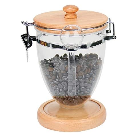 Coffee Bean Storage Container with Scoop, Airtight Wood Lid Acrylic Kitchen Food Storage Jar, for Coffee Beans, Nuts, Sugar, Tea, Spices, Honey (1.3L) Cover