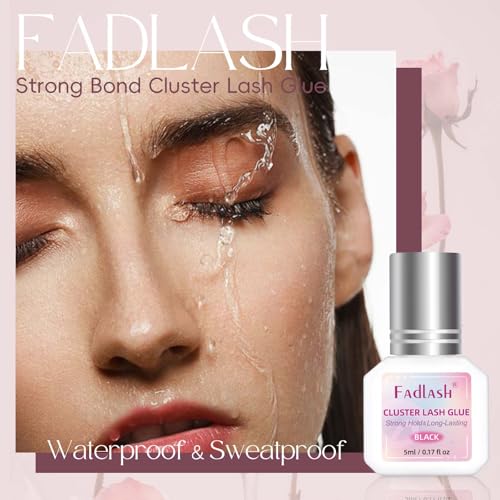 FADLASH Lash Cluster Glue Black Eyelash Glue for DIY Lash Extensions Waterproof 2-3s Fast Drying 2 Weeks Retention Long-Lasting at Home (5ml)