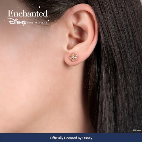 Jewelili Enchanted Disney Fine Jewelry Belle Rose Earrings for Women | 14K Rose Gold over Sterling Silver Earrings | 1/20 CTTW Natural White Round Diamond Accent | Push Back Studs | Gifts for Her2