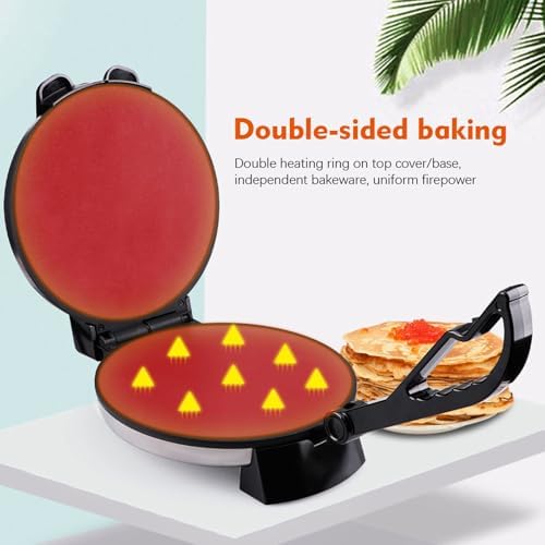 Double-Sided Electric Roti Maker, 10-Inch Non-Stick Chapati & Tortilla Machine with Adjustable Temperature for Pizza, Pita, Quesadillas & More - Fast & Easy Cooking!