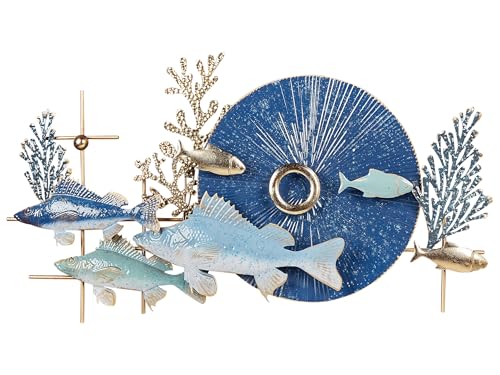 Beliani décoration murale en fer Barium design relief bleu or fait main