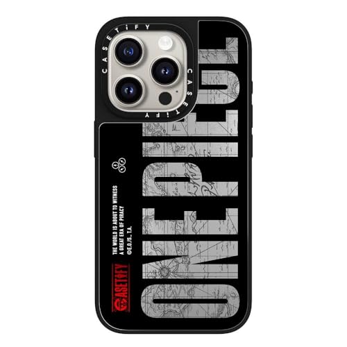 CASETiFY MagSafe �Ή��~���[ iPhone 15 Pro �P�[�X [���ː� / 1.5m����̗����������N���A / One Piece ] - �V���o�[ (�u���b�N�o���p�[) - ONE PIECE Map