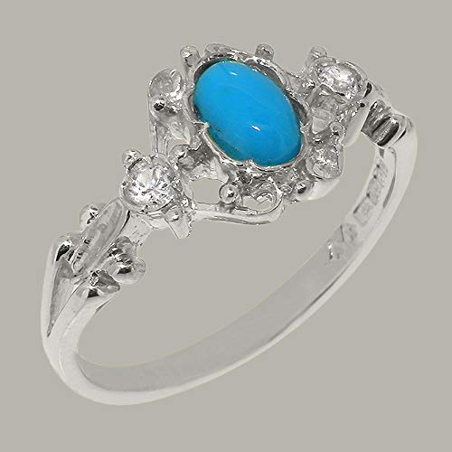 925 Sterling Silver Natural Turquoise & Diamond Womens Statement Ring - Size 6.75 (0.07 Cttw, H-I Color, I2-I3 Clarity) #TOP1