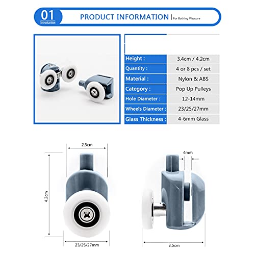 Llryn Double Upper Single Down Chromed Wheel Sliding Door Bearing Rollers Hardware For Shower Cabin (Color : Dw-112-4Pcs-Down, Size : 23Mm) #TOP7
