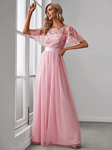 Image of Ever-Pretty Sequin Formal Prom Dresses for Women Ruffle Sleeves Empire Waist A-Line Long Mother of Bride Dress 00904