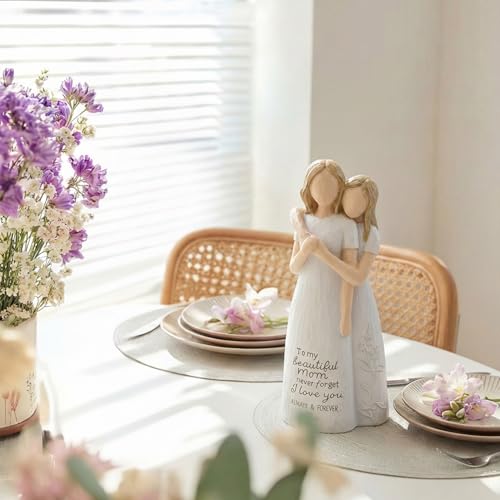 Figura escultórica madre e hija en resina pintada a mano miniatura 3