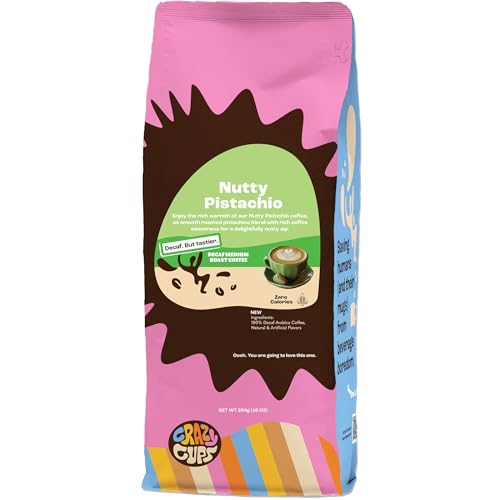 Crazy Cups Decaf Flavored Ground Coffee, Decaffeinated Pistachio Coffee in