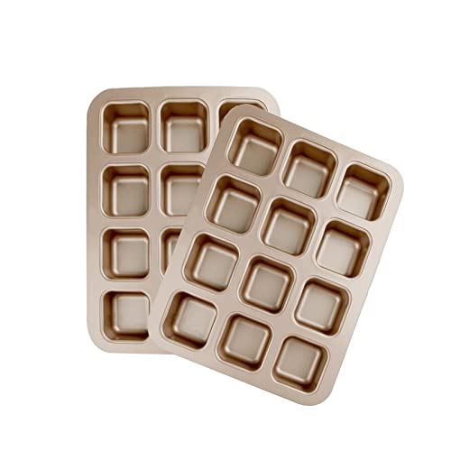 Ndswkr 2 Pack 12 Cavity Brownie Cake Pan, Non-Stick Square Muffin Pan, Mini Loaf Pan For Cornbread, Scones, Cupcakes, Tart, Mousse, Jelly, Muffin Cakes #TOP1