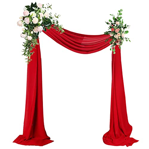 AMZLOKAE Red Wedding Arch Draping Fabrics 2 Panels Chiffon Fabric