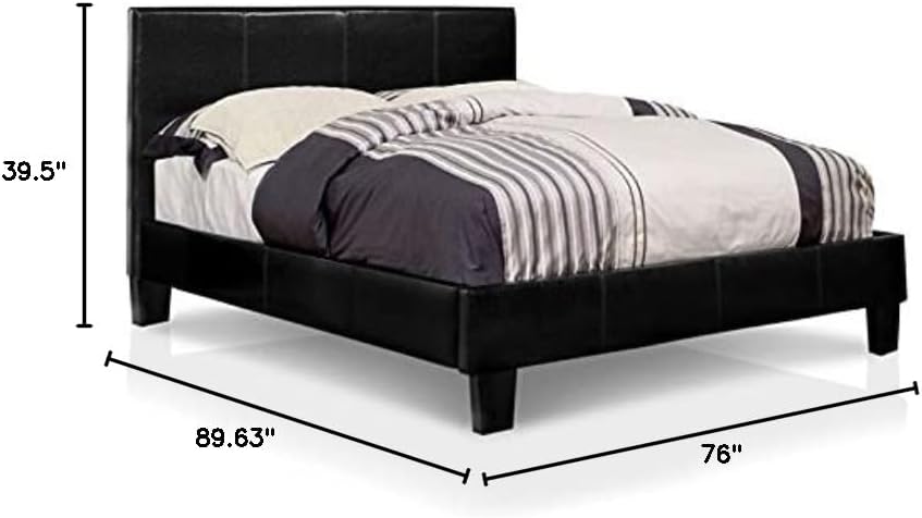 BOWERY HILL Modern California King Platform Bed, Faux Leather Upholstered, Espresso Finish, Padded Vertical Stitched Headboard, Solid Wood and Veneer Frame, Contemporary Bedroom Furniture, 89.63 x 76