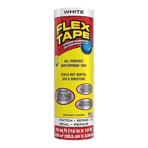 Flex Tape, 12 in x 10 ft, White, Original Thick Flexible Rubberized Waterproof Tape - Seal and Patch Leaks, Works Underwater, Indoor Outdoor Projects - Home RV Roof Plumbing and Pool Repairs