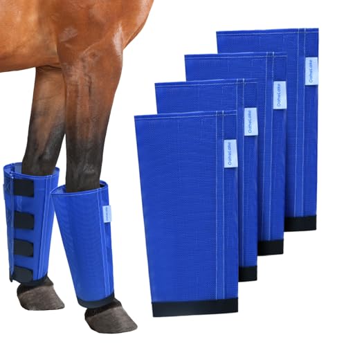 Image of Mesh Horse Fly Boots Set of 4, Loose Fitting Leggings for Horses, Reduce Stressful Stomping, Breathable Adjustable and Universal Fit for 4 Legs, Reliable Stay Put (Blue)