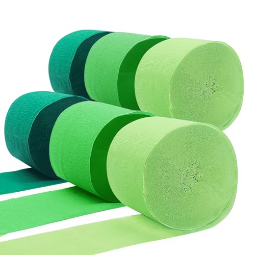 Image of PheiLa Green Crepe Paper Streamers 6 Rolls 492ft, Crepe Paper Birthday Decorations Green Party Supplies for DIY Gift Wrapping Wedding Holiday Party Decor, 1.77 Inch x 82 Ft /Roll