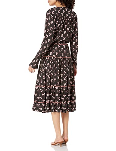 Paige Women's Christina Dress Wide Cuff Long Sleeve V-Neckin Black/Ecru, M #TOP1