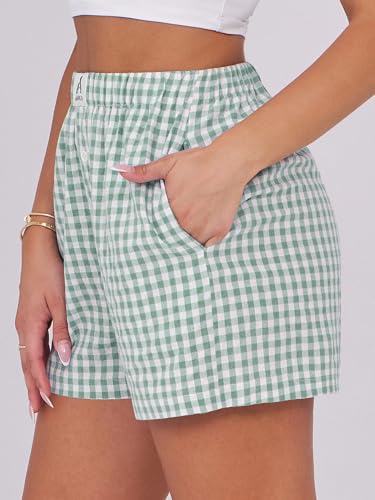 Image of ANRABESS Boxer Shorts for Women Gingham Pajama 2026 Summer Casual Lounge Sleep Plaid Shorts Y2K Beach Bottoms