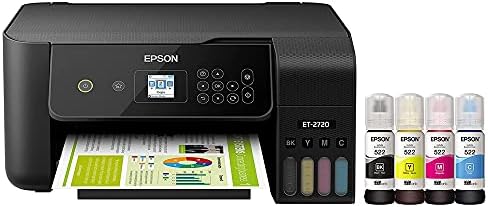 Epson EcoTank ET-27 20 Series Wireless All-in-One Color Supertank Inkjet Printer Print Copy Scan Mobile Printing Voice-Activated Print 1.44″ Screen High-Speed USB Black