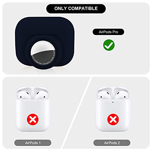 2 In 1 Protective Case For Apple Airpods Pro Air Tag Holder Combo, Soft Silicone Airpods Pro Airtag Case With 2 Pcs Screen Protector, Anti-Scratch Anti-Fall Anti-Lost Shockproof Durable(Navyblue) #TOP2
