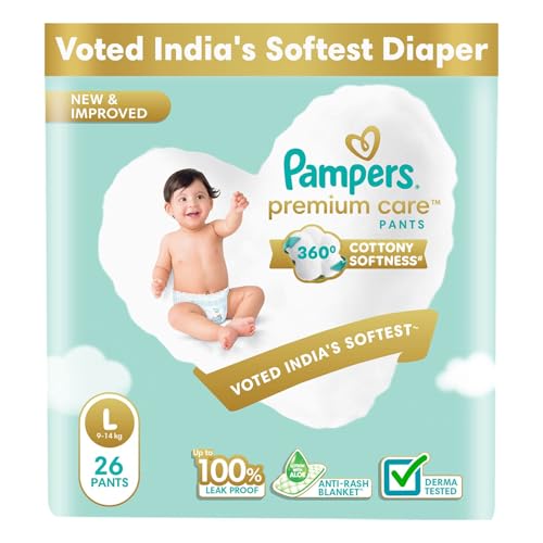 Image of Pampers Premium Care Pant Style Baby Diapers, Large (L), 26 Count, 9-14kg, All-in-1 with 360 Cottony Softness Diapers