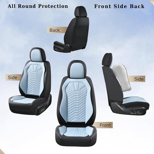 Image of Coverado Seat Covers, Leather Seat Covers for Front Seats, Black and Blue Car Seat Covers, Waterproof Car Seat Protectors, Auto Seat Cushion, Front Driver Seat Cover Universal Fit Most Cars SUV