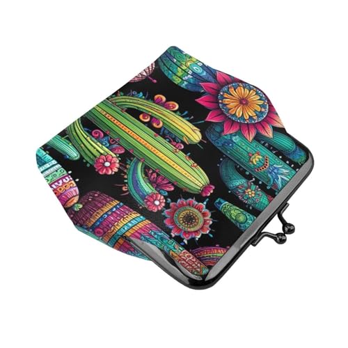 Pu Leather Buckle Coin Purse Colorful-Cactus-Pattern Girls Kiss-Lock Change Purse Wallets3