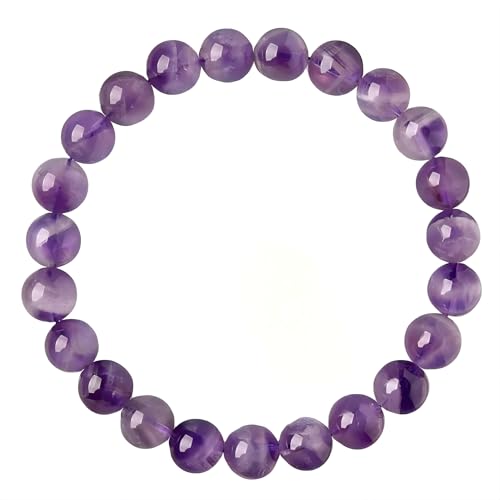 Rosolaratop Natural Amethyst Beaded Bracelet Purple Gemstone Round Polished Beads Stretch Style (8MM elasticity)