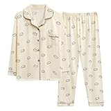 Generisch Pijama largo de algodón para mujer, suave, cómodo, de dos piezas, transpirable, ligero, ropa de dormir para primavera, otoño, ropa de dormir, ropa de dormir, ropa de hogar, ropa de ocio
