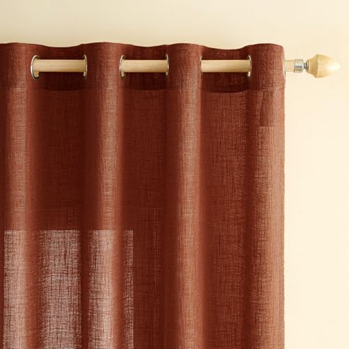 EMEMA Lot de 2 rideaux en lin avec œillets - Aspect lin - Moderne - Semi-transparent - Pour salon, chambre d'enfant - Rideau de cuisine - 140 x 145 cm (l x h) - Rouge...