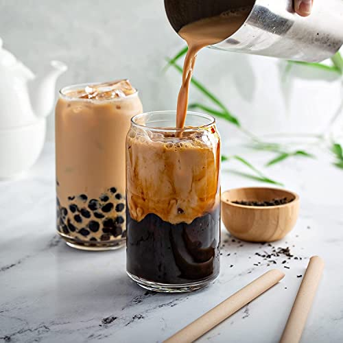 Image of WEZOSHINET Glass with Straw, Smoothie Coffee Beer and Soda Drinking Glass Mug with Straw with can Shape so Delicate to Serve Coffee, Milk, Water and Whisky Beer 500ML (Set of 2)