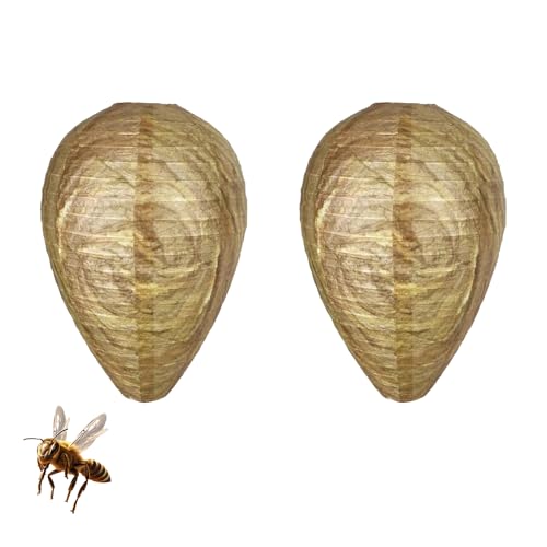 Wasp Nest Decoy,Hanging Fake Wasps Nests,Repel Bee Deterrent Killer,Woven Hornets Catcher,Yellow Waspinator Paper Traps for Outdoor Garden Patio Repellent Hornet Decoys 2 Pack 4 Pack (2)