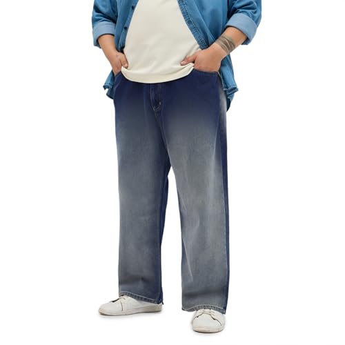 Image of Urbano Plus Men's Loose Baggy Fit Heavy Washed Faded Denim Jeans Non-Stretchable