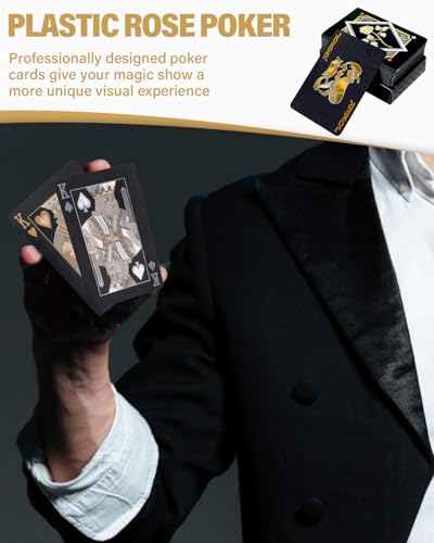 Coole Plastik Spielkarten,Kartenspiel,Wasserdichte Spielkarten Pokerkarten Poker Kartendeck,Plastik Pokerkarten für Canasta Blackjack Texas Bridge,Kartenspiele für Erwachsene(Goldene Rose) – Bild 5