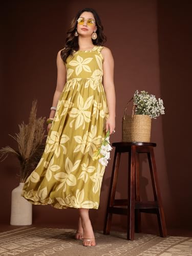 Image of New Rayon Printed Flared Maxi Dress for Women & Girl's | Women Flared Dress