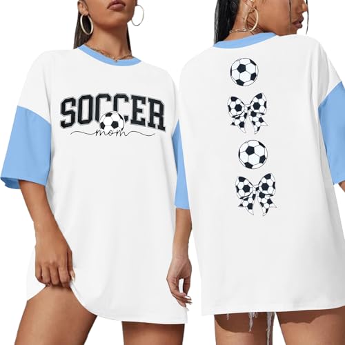 Image of ALLTB Soccer Cup 2026 Shirt Soccer Mom Shirts Women Oversized Football Match Season Jersey Bow T-Shirt Short Sleeve Top