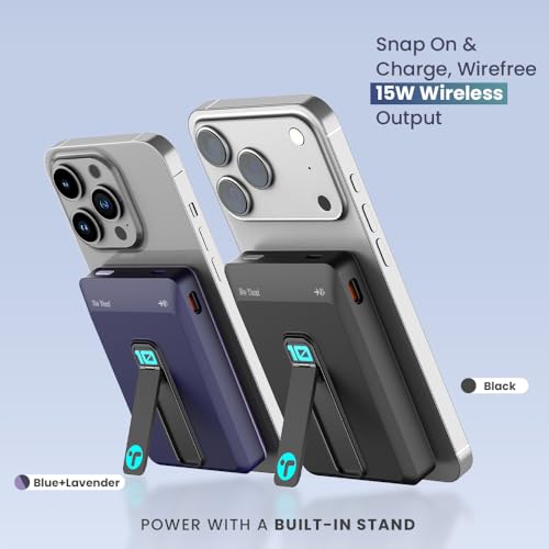 Image of Toreto Mag Zio 10000mAh MagSafe Power Bank with Built-in Stand | Magnetic Wireless Charging, Type-C Fast Charging | Dual Type-C Ports | LED Battery Indicator (Black, 10000, Milliamp Hours)