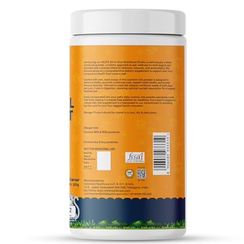 Image of INLIFE Nutritional Meal Mix Powder for Dogs Cats and Pets, Protein Supplement with Advanced Multi-Nutrient Formula | Pet Supplement- 500g (Mango)