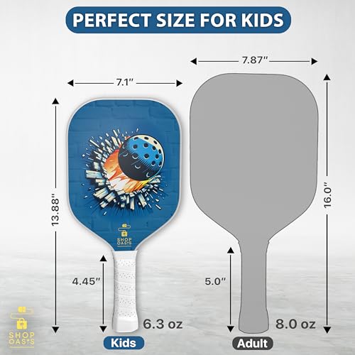Kids Pickleball Paddles (Set of 2), Child Size Paddles, Lightweight Honeycomb Core, Fiberglass Strike Face, 2 Youth Rackets with 4 Balls and Premium Zipper Bag (Teal) by SHOP OASIS - Used condition - Image 3