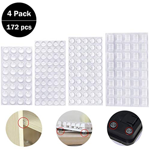 Ammortizzatore di Colpi, 172 Pezzi Silicone Gommini di Protezione Trasparente Gommini Tamponi Gomma Gommini Adesivi per Smorzamento di Suono e Impatti per Porte, Cassetti, Armadietti (4 misure)