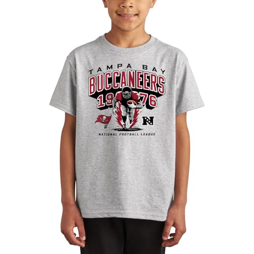 Junk Food NFL - Unisex Youth Short Sleeve Fan Tee - Tampa Bay Buccaneers Halfback Blast - Officially Licensed - Athletic Heather - Medium