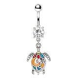 Pierced Owl Aloha Multicolor Sea Turtle Belly Button Ring in 316L Stainless Steel