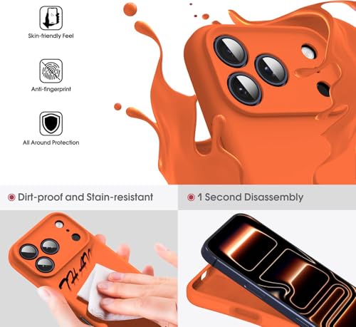 Image of DIZORO Compatible for (iPhone 17 Pro Case) Slim Liquid Silicone Case 3 Layers Full Covered Soft Gel Rubber Phone Case Protective Cover (Cosmic Orange)
