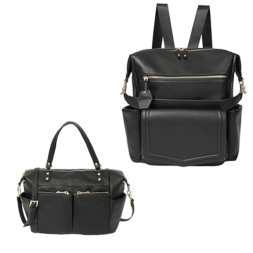 Image of MOMINSIDE Boho Diaper Bag Backpack, Small Diaper Bag Tote, Leather Baby Bag Backpack,Diaper Bag Tote with 14 pockets, 6 Bottle Pockets, Wipes Pouch