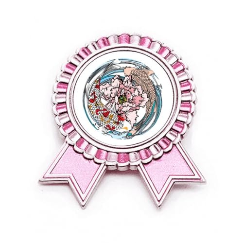 Badge Carpe Pivoine de style médaille avec finition rose et or