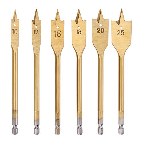 YAASO Flachfräsbohrer Professional Flachbohrer Titanbeschichtete Flachfräser Sechskantschaft 10 12 16 18 20 25mm 6tlg Cover